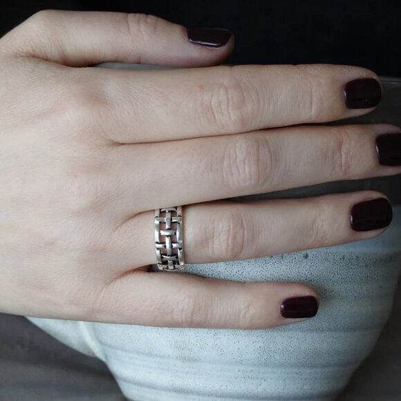 🌸VINTAGE NET ANTIQUE SILVER RESIZABLE HIPHOP PUNK RINGS FOR WOMAN & MAN, K488 - Picture 2 of 7